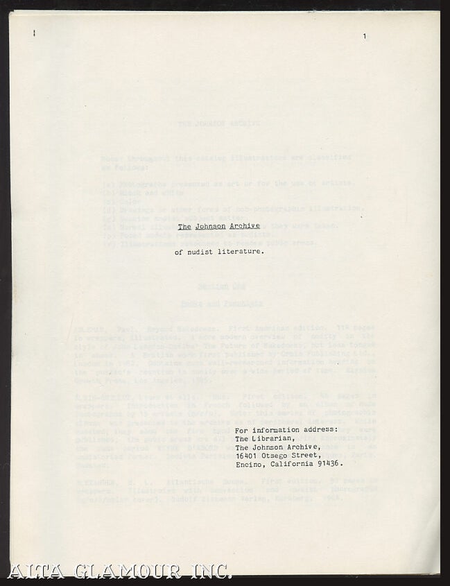Item #101621 THE JOHNSON ARCHIVE OF NUDIST LITERATURE. The Johnson Archive.