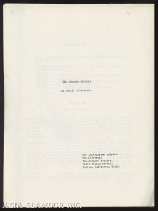 THE JOHNSON ARCHIVE OF NUDIST LITERATURE. The Johnson Archive.
