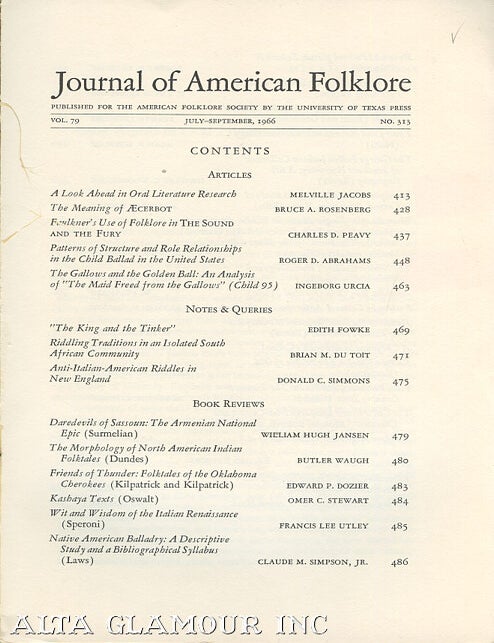 Item #104007 JOURNAL OF AMERICAN FOLKLORE