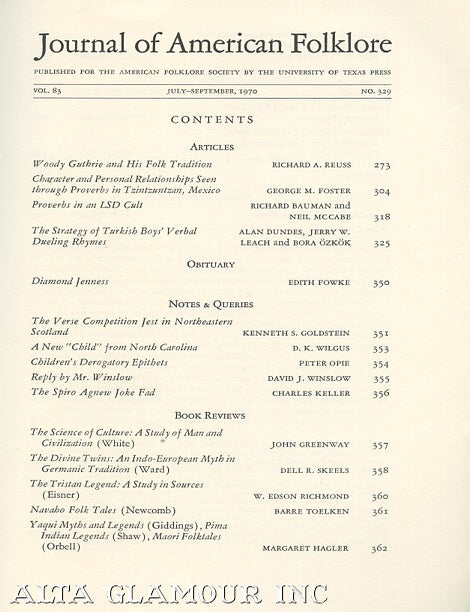 Item #104010 JOURNAL OF AMERICAN FOLKLORE