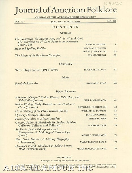 Item #104020 JOURNAL OF AMERICAN FOLKLORE