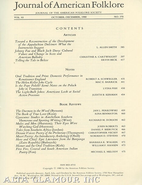 Item #104022 JOURNAL OF AMERICAN FOLKLORE