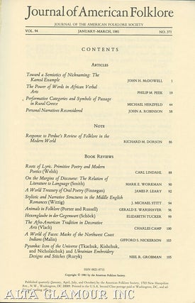 Item #104023 JOURNAL OF AMERICAN FOLKLORE