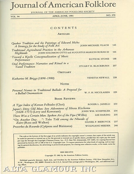 Item #104024 JOURNAL OF AMERICAN FOLKLORE