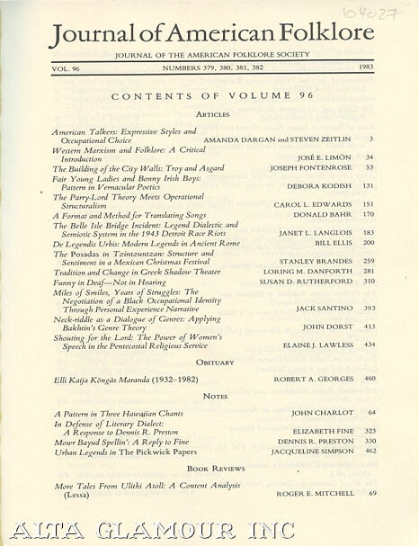 Item #104027 JOURNAL OF AMERICAN FOLKLORE