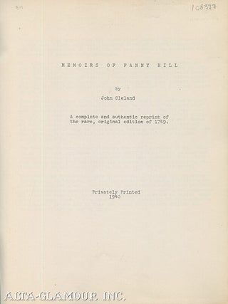 Item #108377 MEMOIRS OF FANNY HILL. John Cleland