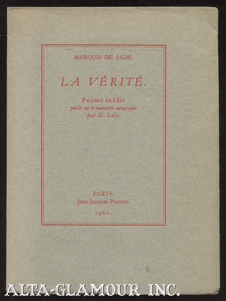 Item #110521 LA VERITE; Poeme inedit, publie sur le manuscrit autographe par G. Lely....
