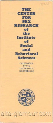 Item #48786 THE CENTER FOR SEX RESEARCH OF THE INSTITUTE OF SOCIAL AND BEHAVIORAL SCIENCES