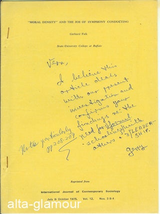 Item #58146 "MORAL DENSITY" AND THE JOB OF SYMPHONY CONDUCTING; Reprinted from International...