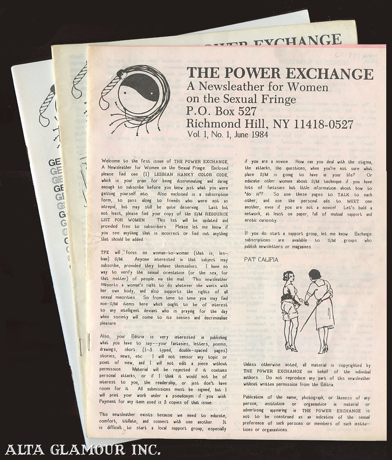 Item #59125 THE POWER EXCHANGE; A Newsletter for Women on the Sexual Fringe [set of three issues]. Pat Califia, Patrick.