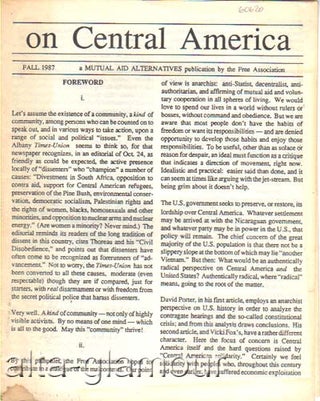 Item #60620 ON CENTRAL AMERICA; A Mutual Aid Alternatives Publication - Fall 1987