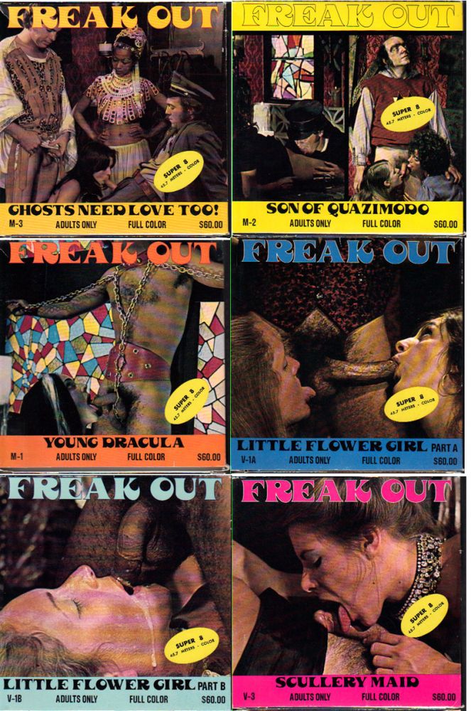 Item #63241 FREAK OUT - 6 8MM FILMS; Little Flower Girl, Scullery Maid, Young Dracula, Son of Quazimodo, and Ghosts Need Love Too!