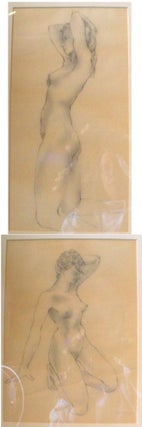 Item #7562 Two original chalk and graphite drawings. Nude Studies