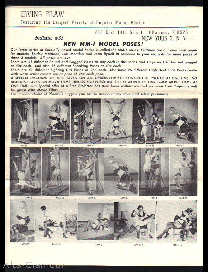 Item #76805 IRVING KLAW BULLETIN #33; Featuring the Largest Variety of Popular Model Photos. Irving Klaw.