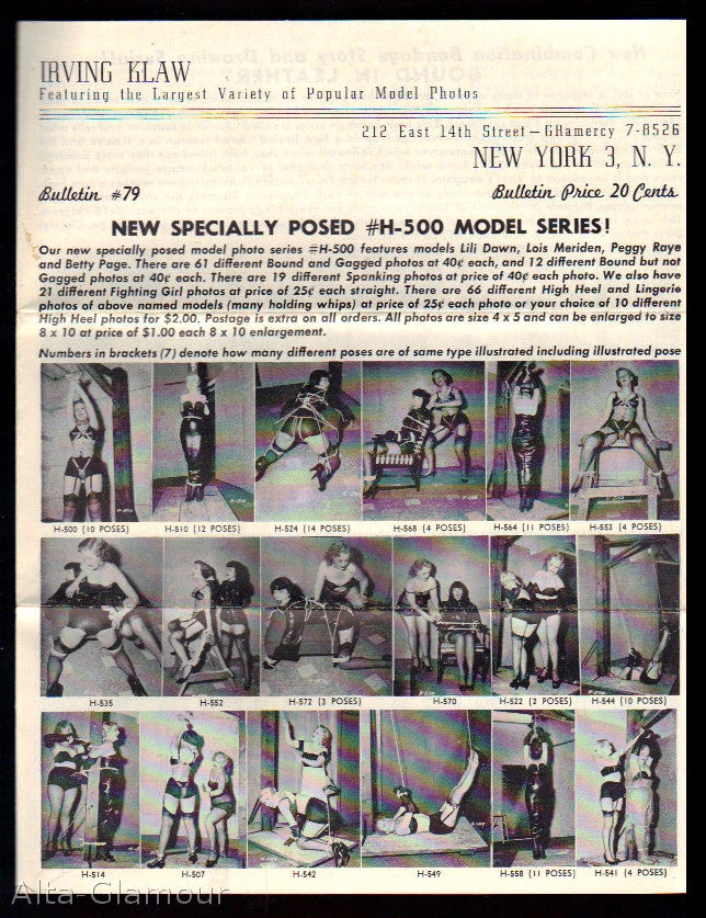 Item #76809 IRVING KLAW BULLETIN #79; Featuring the Largest Variety of Popular Model Photos. Irving Klaw.