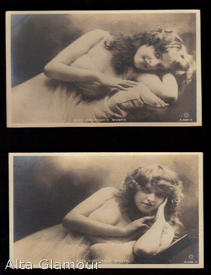 Item #77611 TWO ORIGINAL PHOTO POSTCARDS OF CONSTANCE WORTH (British Actress). Constance Worth.