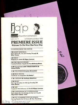 Item #83238 JQ'P JOURNAL OF QUANTUM 'PATAPHYSICS; Premiere Issue. Nigey Lennon, Lionel Rolfe,...