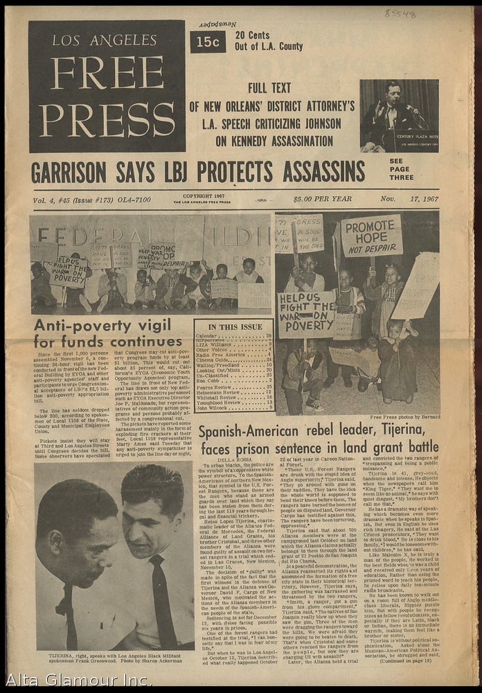 Item #85548 LOS ANGELES FREE PRESS; Garrison Says LBJ Protects Assassins [Headline]. Arthur Kunkin.