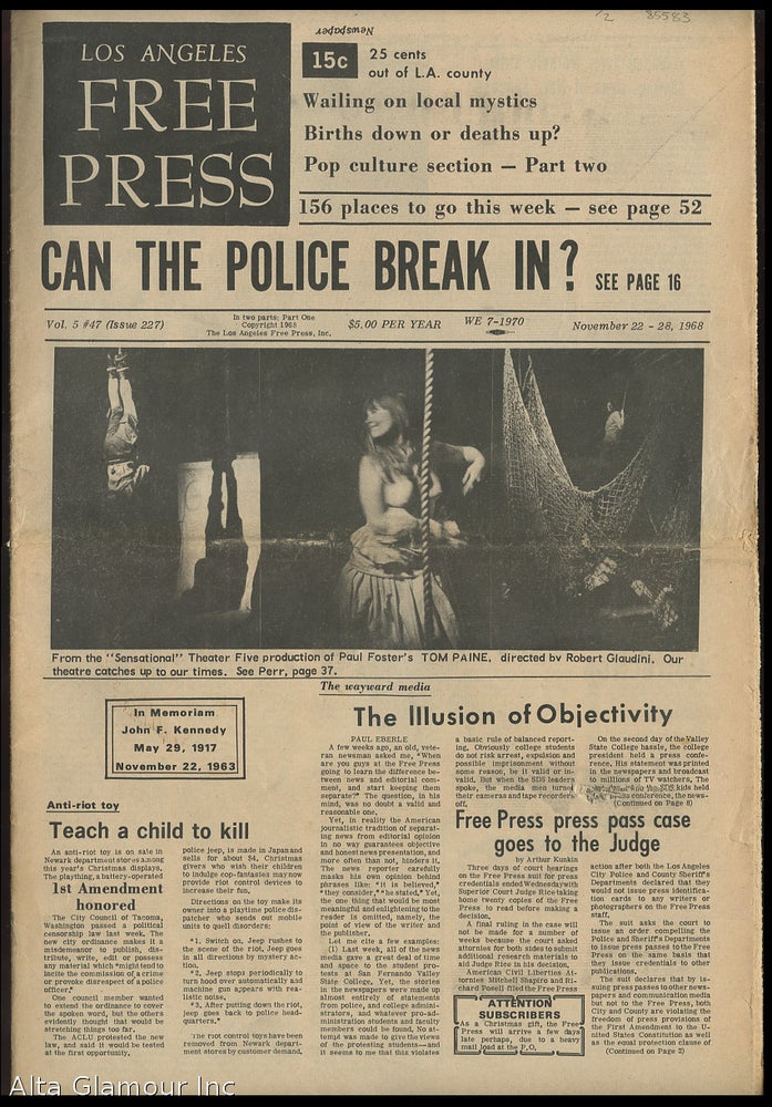 Item #85583 LOS ANGELES FREE PRESS; Can Police Break In? [Headline]. Arthur Kunkin.