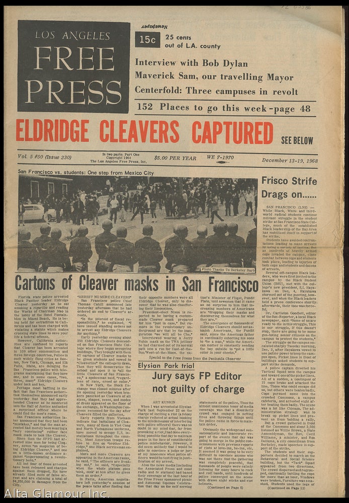 Item #85586 LOS ANGELES FREE PRESS; Elridge Cleavers Captured [Headline. Arthur Kunkin.