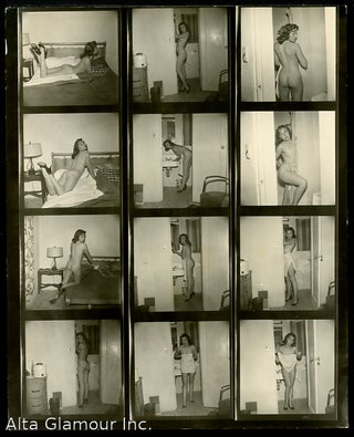 Item #89314 BRUNETTE POSES WITH TOWEL, PLUS HIGH HEELS IN BED - CLARENCE WYATT PROOF SHEET